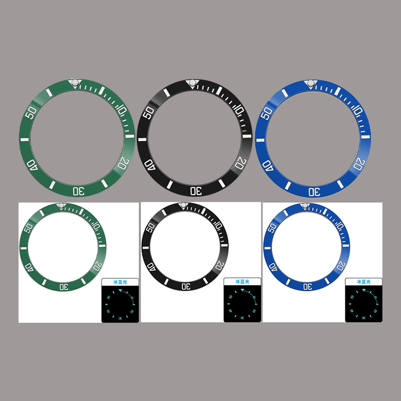Watch Bezel Insert Ceramic Luminous - Verde azul luminoso inclinado 38mm *