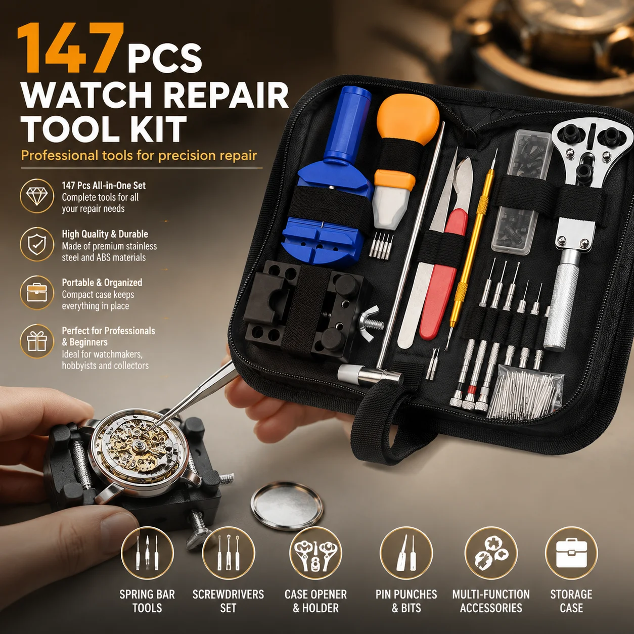 Watchmaker Repair Tool Kit Case Opener - Kit de herramientas para relojeros, con