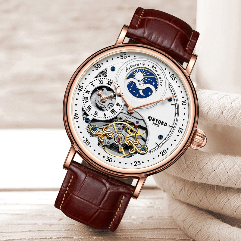 Reloj KINYUED para hombre, Tou - Skeleton Automatic Watch Luxury Tourbillon reseña y precio