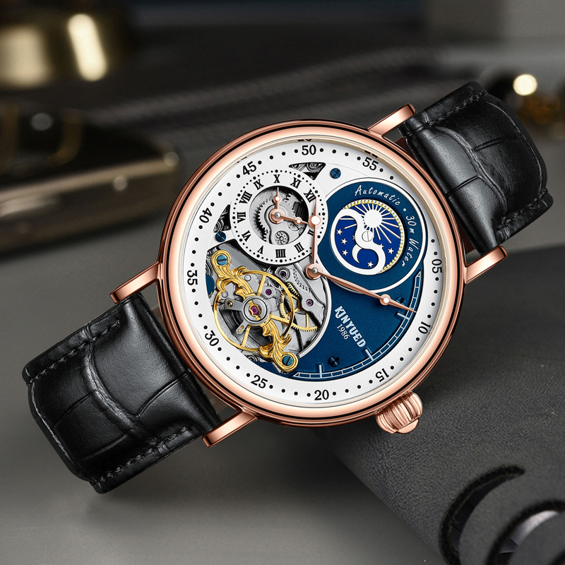 Reloj KINYUED para hombre, Tou - Skeleton Automatic Watch Luxury Tourbillon reseña y precio