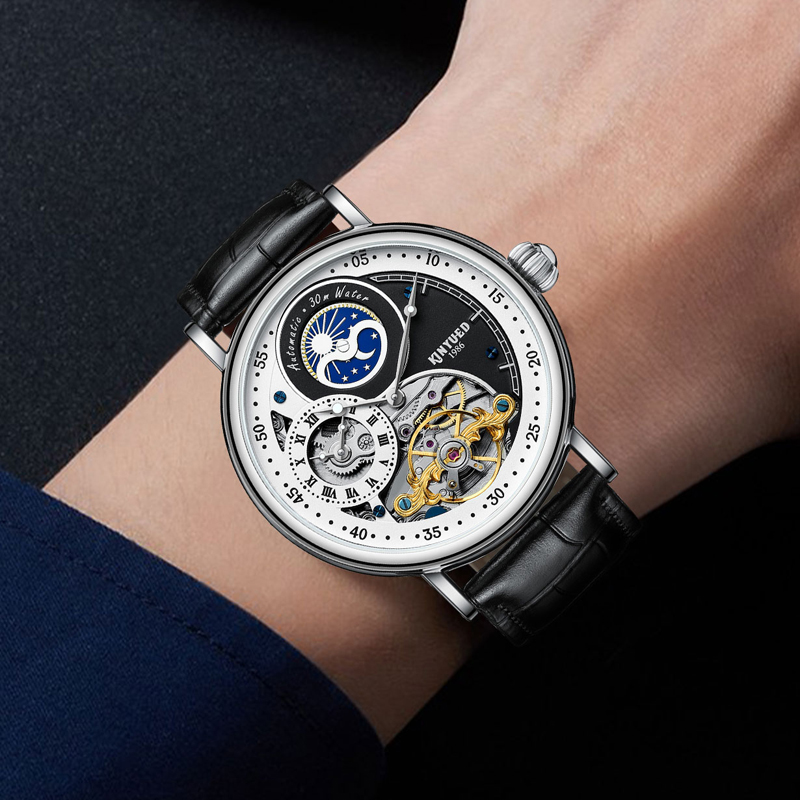 Reloj KINYUED para hombre, Tou - Skeleton Automatic Watch Luxury Tourbillon reseña y precio