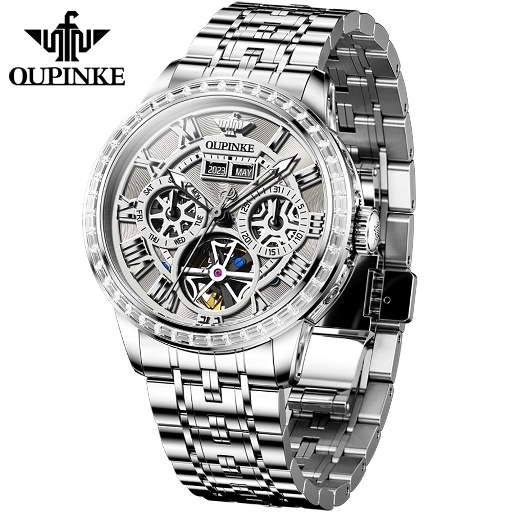 OUPINKE-reloj mecánico esquele - Skeleton Automatic Watch Luxury Tourbillon reseña y precio