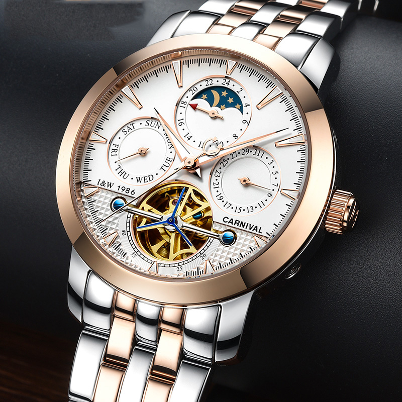 CARNIVAL, relojes de acero de  - Skeleton Automatic Watch Luxury Tourbillon reseña y precio