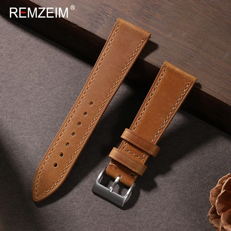 Crazy Horse-Correa de cuero de - Leather Watch Strap Quick Release 20Mm 22Mm reseña y precio