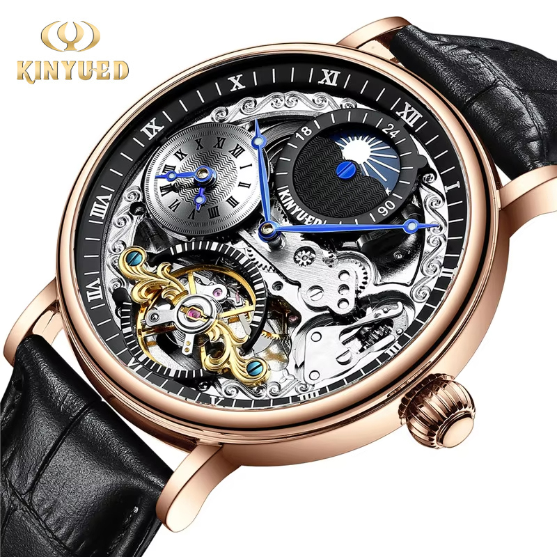 Relojes KINYUED para hombre, r - Skeleton Automatic Watch Luxury Tourbillon reseña y precio