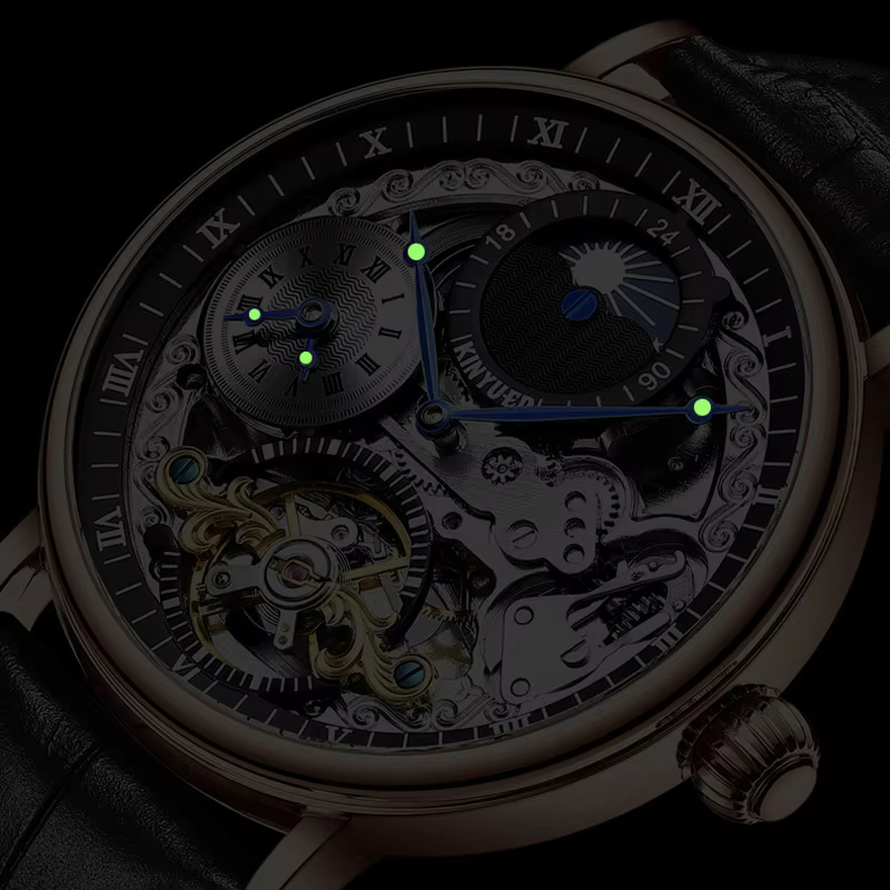 Relojes KINYUED para hombre, r - Skeleton Automatic Watch Luxury Tourbillon reseña y precio